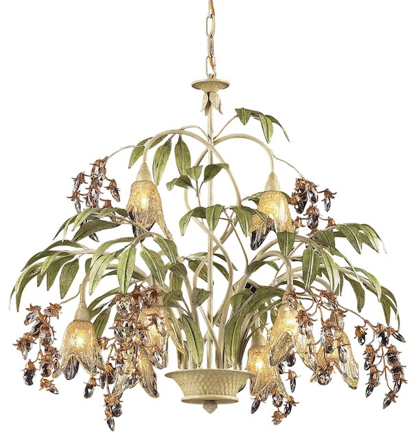 NatureInspired / Organic 8 Light Chandelier in Seashell, Sage Green