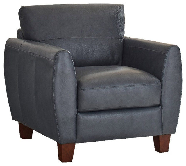 Leather Lusso Bayliss Contemporary Genuine Leather Accent Chair in Blue