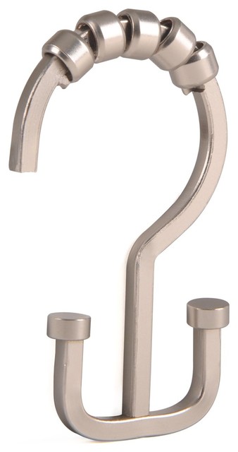 Deco Flat Double Roller Shower Curtain Hooks Satin Nickel