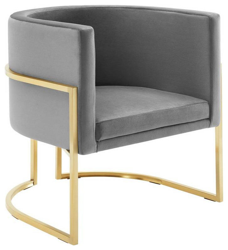 Crosley Willow Velvet Upholstered Accent Arm Chair in Gray and Gold