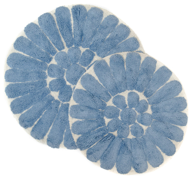 Chesapeake Bursting Flower 2-Piece Round Bath Rug Set, Off-White, Blue
