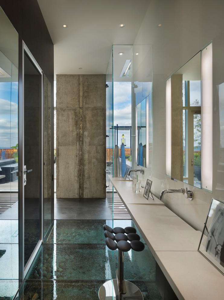 Bathroom - huge contemporary master bathroom idea in Philadelphia with an integrated sink