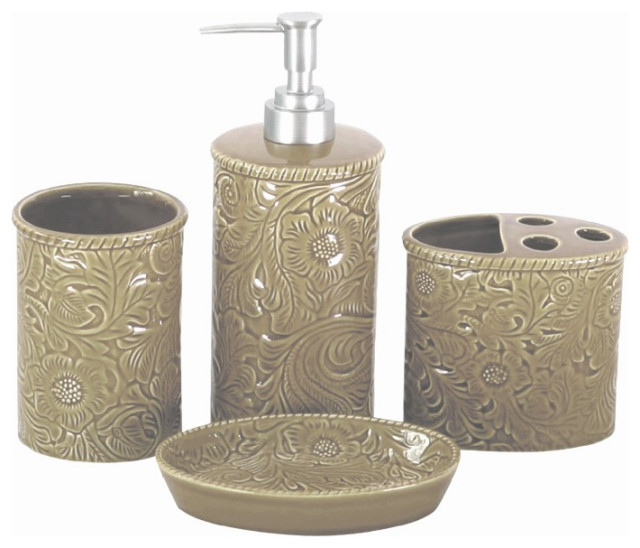 Savannah Ceramic Countertop Bathroom Set, 4PC Traditional Bathroom Accessory Sets by HiEnd