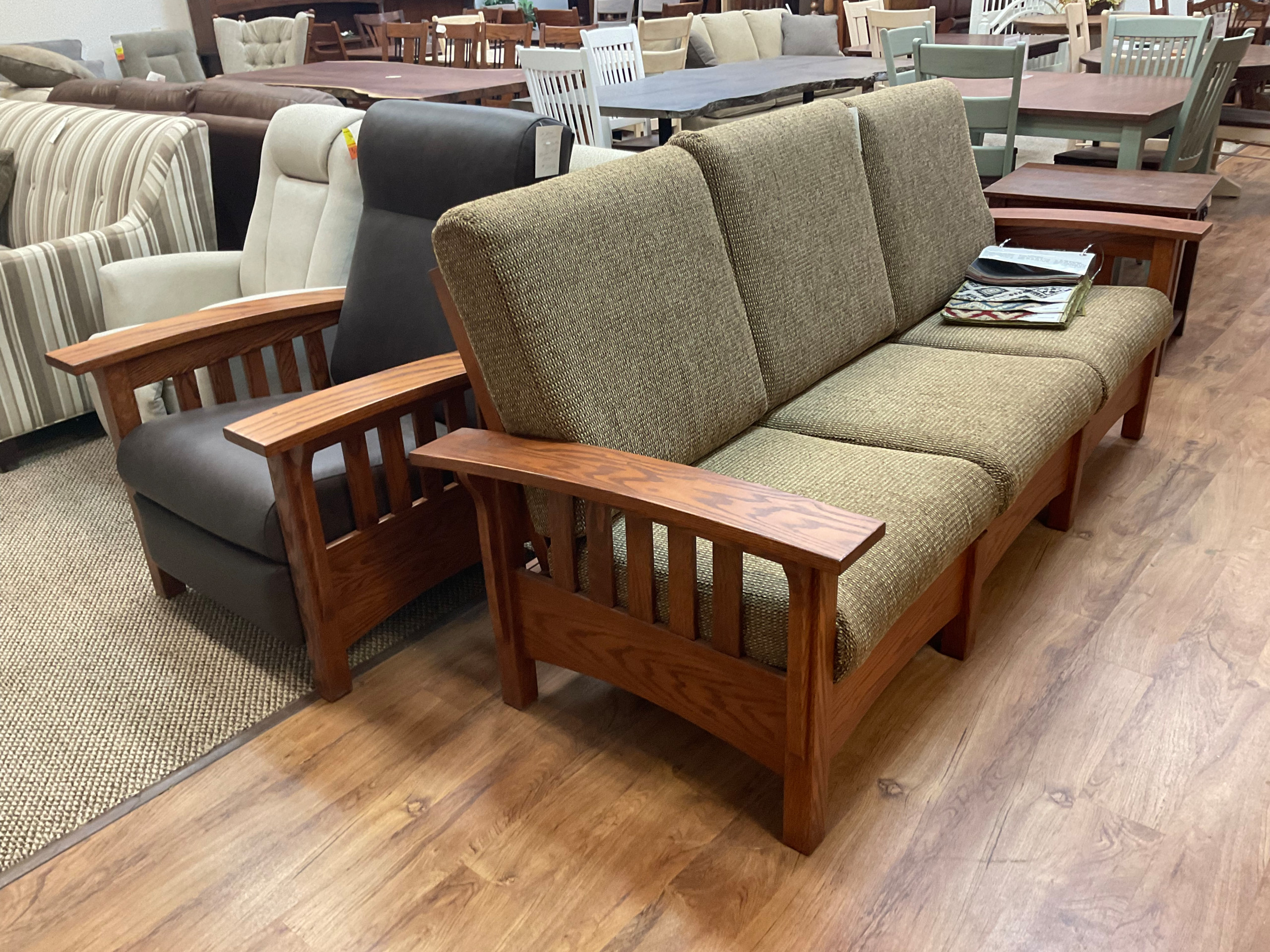 Elm Crest Mission style sofa and reclining chair