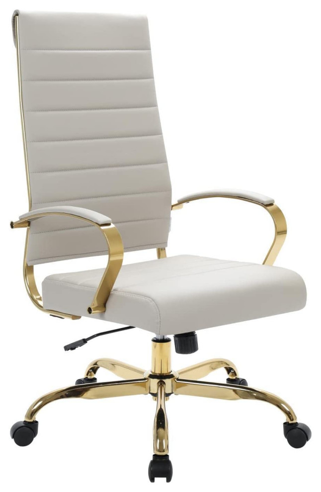 LeisureMod Benmar HighBack Leather Office Chair With Gold Frame Tan