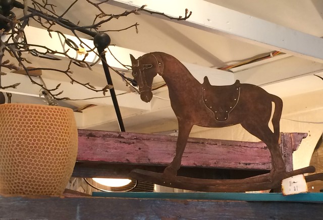 Copper Plated Rocking horse on reclaimed wood base