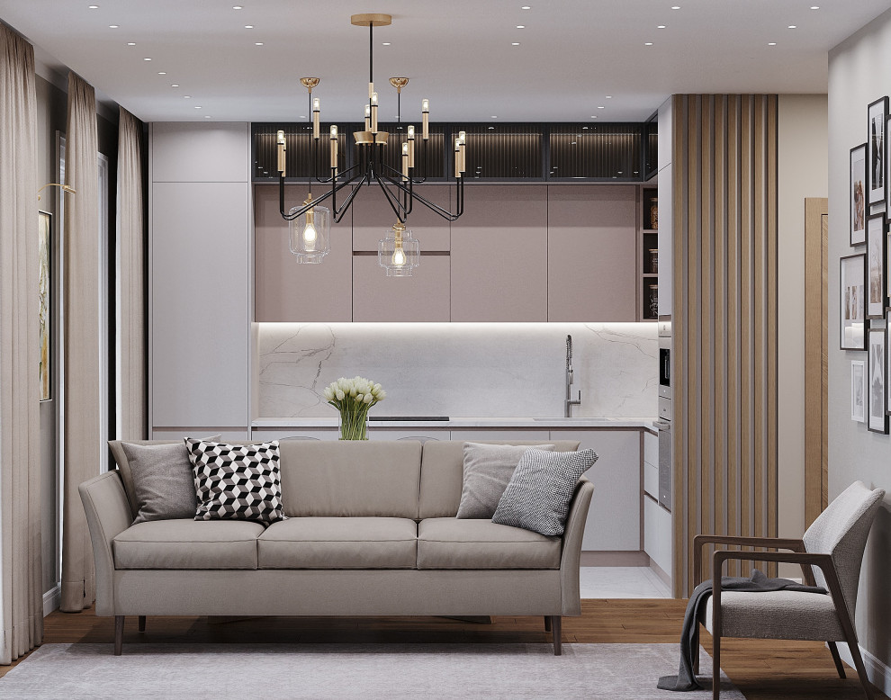 Кухня-гостиная в современном стиле с элементами классики