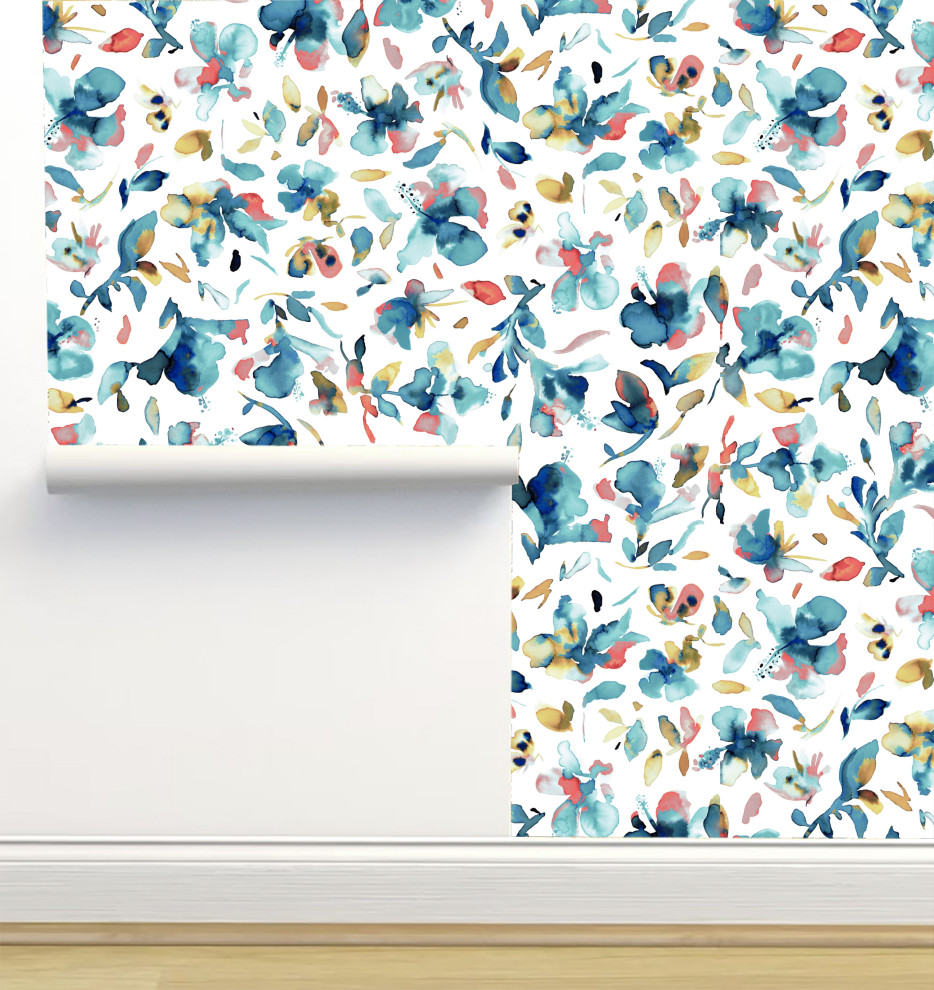 Watery Hibiscus-Blue Wallpaper by Ninola Designs, Sample 12"x8