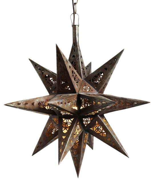 Moravian Tin Star Lantern Medium, Metal Star Hanging Lamp