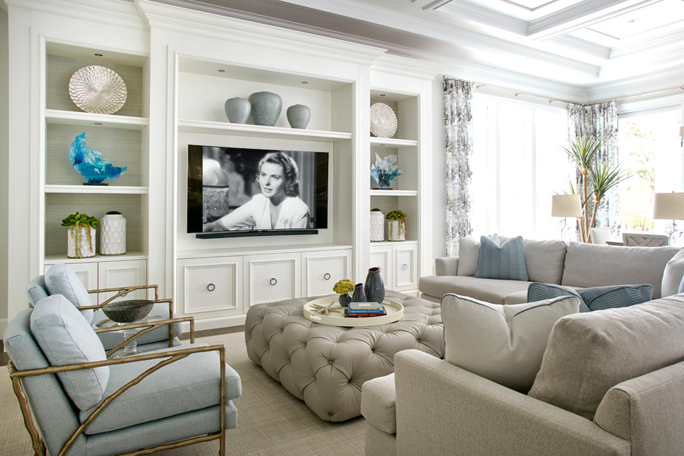 Photo of an open concept family room in Miami.