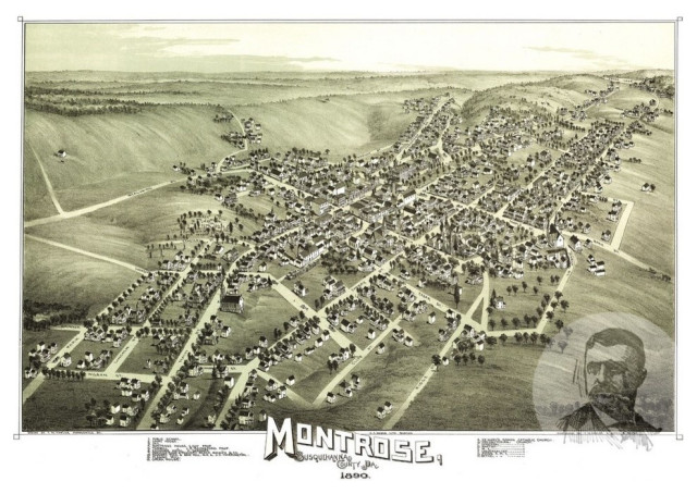 Old Map of Montrose Pennsylvania 1890, Vintage Map Art Print, 24"x36"