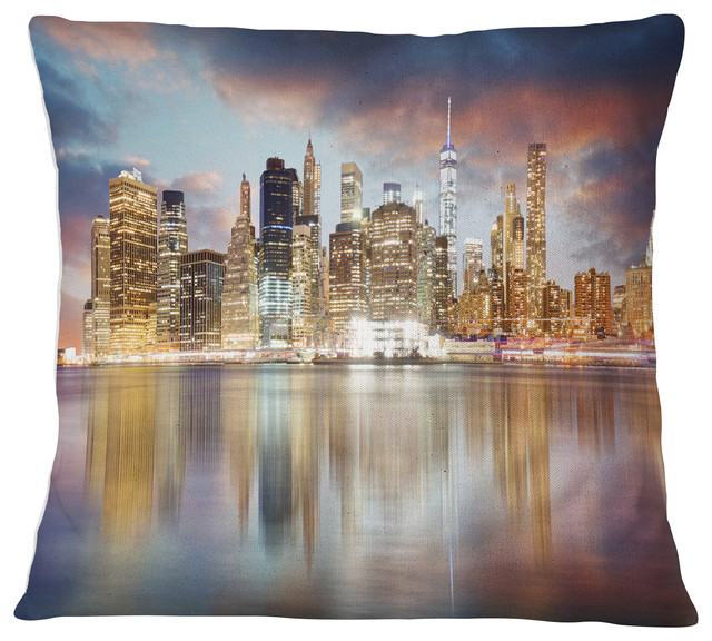 New York Skyline At Sunrise With Reflection Cityscape Throw York Skyline At Sunrise With Reflection