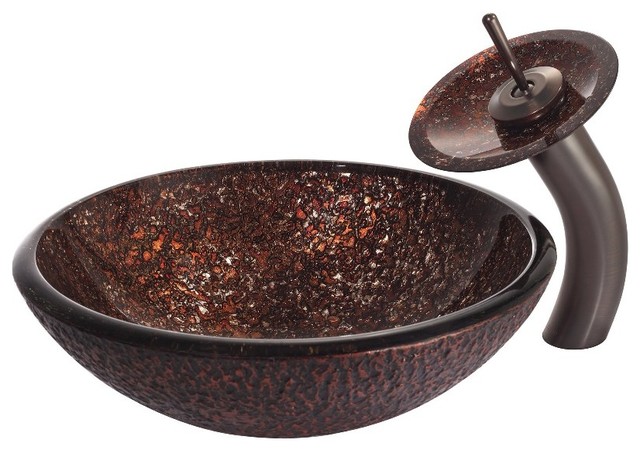 Venus Vessel Sink with Waterfall Faucet in Oil Rubbed Bronze