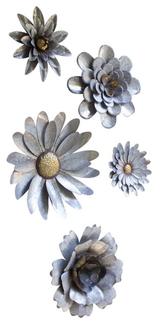 Metal Flower Wall Art metal flower wall hangings, 5-piece set - farmhouse - metal wall Metal Flower Wall Art metal flower wall hangings, 5-piece set - farmhouse - metal wall