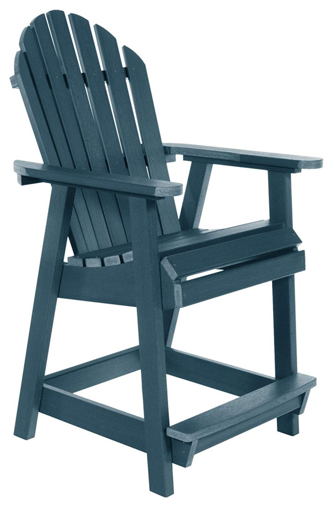 Patio Counter Height Adirondack Chair With Arms and Slatted Seat