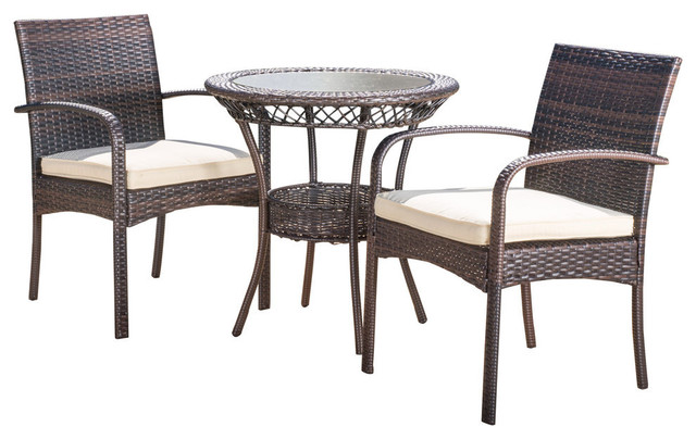 Gdf Studio 3 Piece Meeker Outdoor Wicker Bistro With Cushions Set