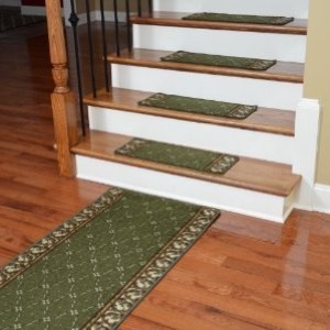 Washable Non-Skid Carpet Stair Treads - Trellis Green (13) PLUS a 5' Runner
