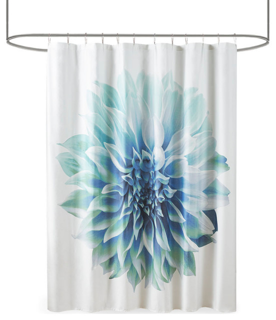 Madison Park Norah Printed Floral Cotton Shower Curtain, Aqua