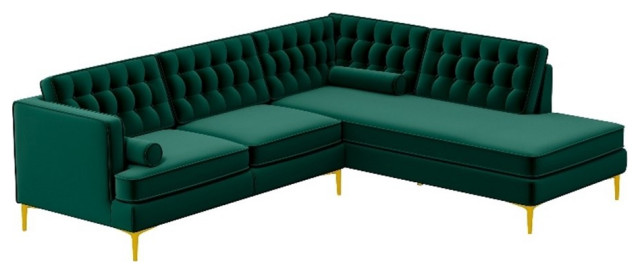 Castle Modern Pillow Back Velvet Right-Facing Upholstered Sectional in Green