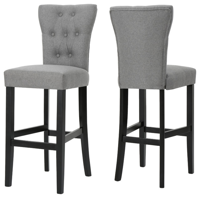 Padma Tufted Back Fabric Barstools Set Of 2 Transitional Bar Padma Tufted Back Fabric Barstools Set Of 2 Gray