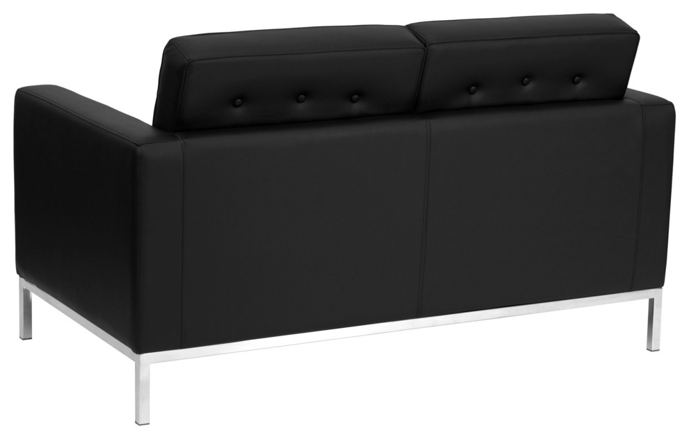 Black Bonded Leather Loveseat Contemporary Office Chairs by