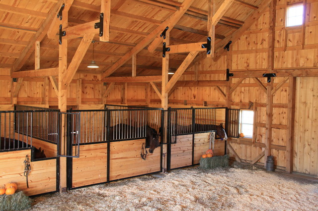 Wood Post Beam Horse Barn in Nebraska Farmhouse  Shed 