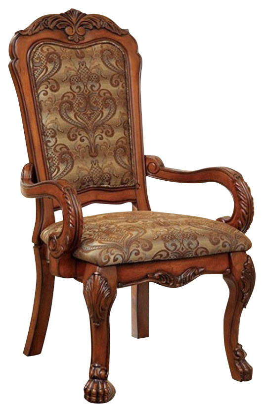 Benzara Medieve Traditional Arm Chairs, Set of 2, Antique Oak