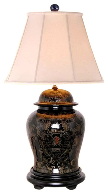 Lacquer Ginger Jar Table Lamp Shade, Asian Table Lamps