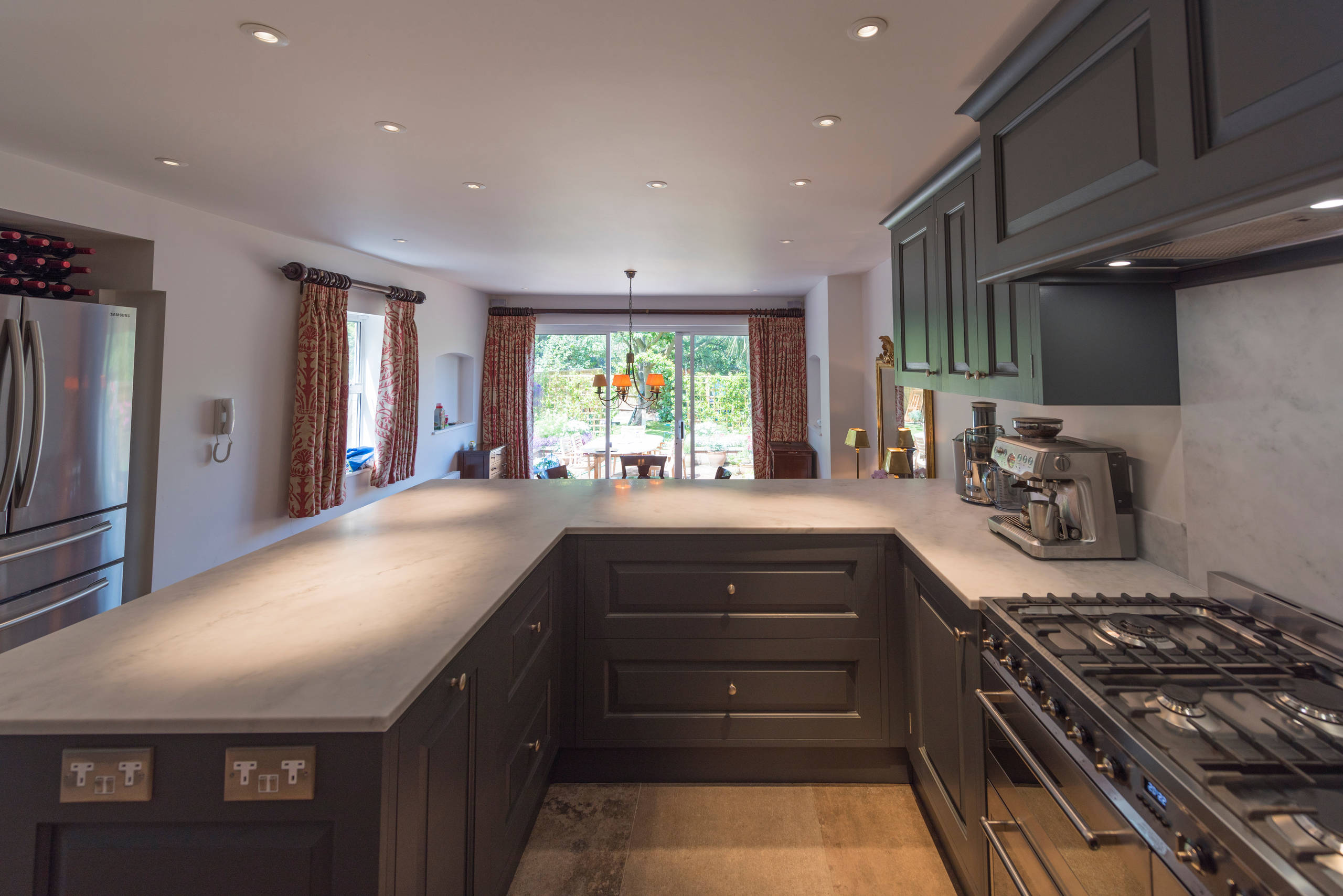 Grey Painted Balham Kitchen, with one side in Cherry