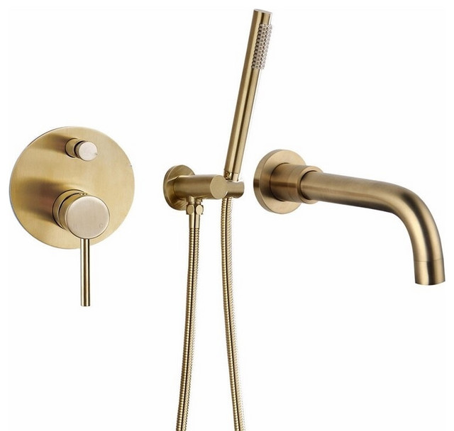 Black Gold Brass Wall Mount Bathroom Tub Clawfoot Faucet w/ Hand Shower Spray 