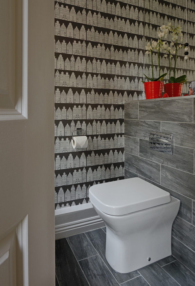 This is an example of a contemporary powder room in Hampshire.