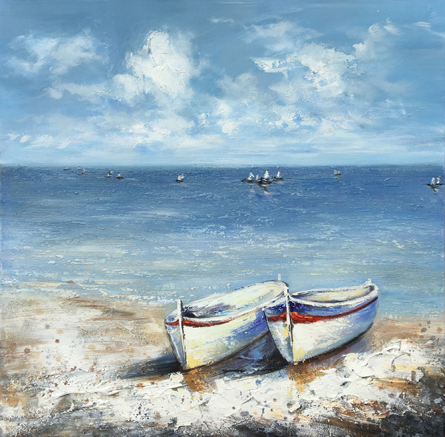 Oil Painting Wall Art Canvas Prints Beach Landscape Boat Modern Wall Pictures 