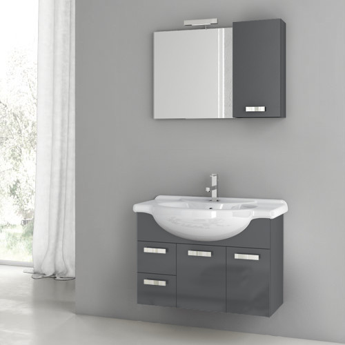 32 Inch Glossy Anthracite Bathroom Vanity Set