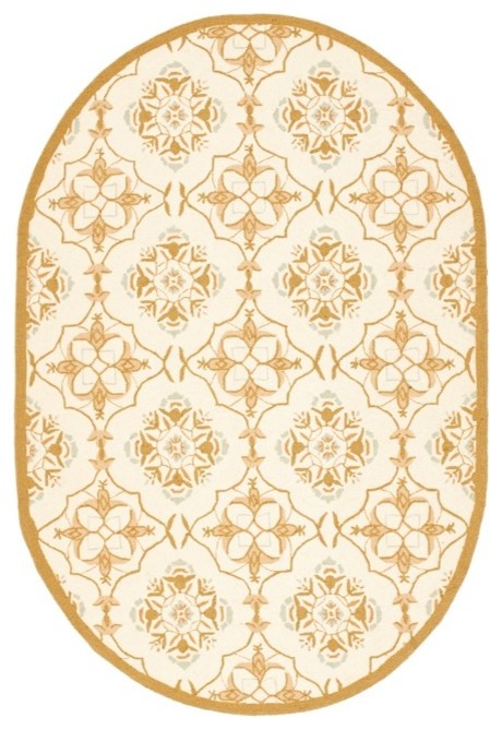 Safavieh Chelsea Collection HK376 Rug, Ivory/Green, 4'6"x6'6" Oval