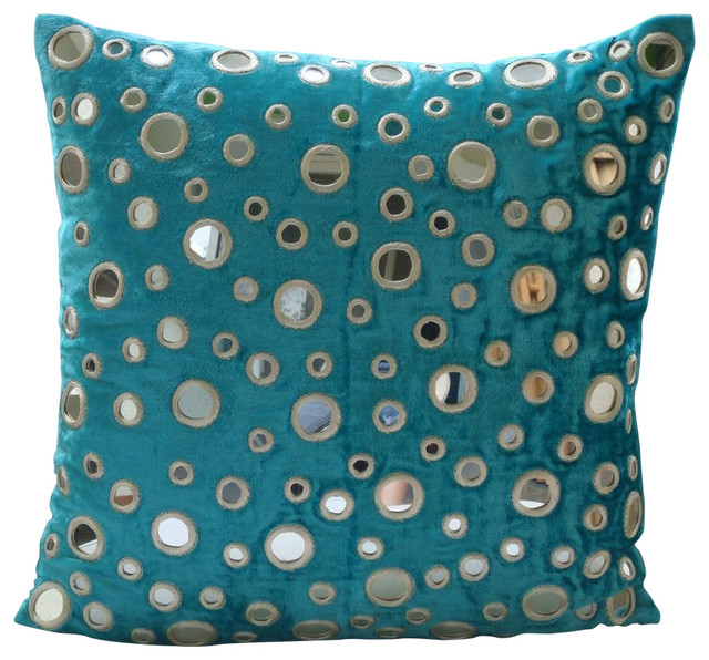 Mirror Blue Velvet 16"x16" Cushion Covers, Aqua Reflections