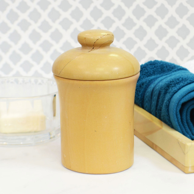 Moxie Collection Marble Bathroom Jar, Teak - Southwestern - Bathroom ...