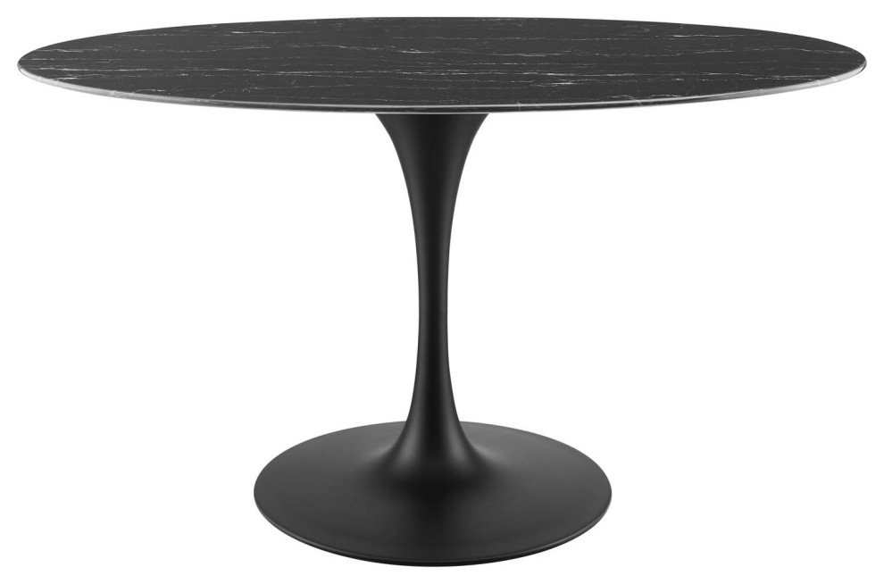 Dining Table, Oval, Artificial Marble, Metal, Black, Modern, Bistro