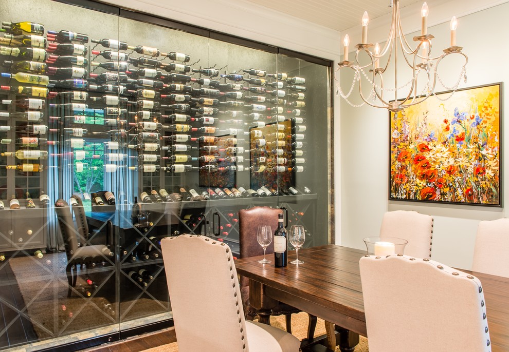 Photo of a small eclectic wine cellar in Other with ceramic floors and diamond bins.