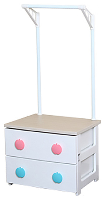 Kids Apple Hanging Clothes Rack with Lower Storage Drawers, 2-Drawer ...