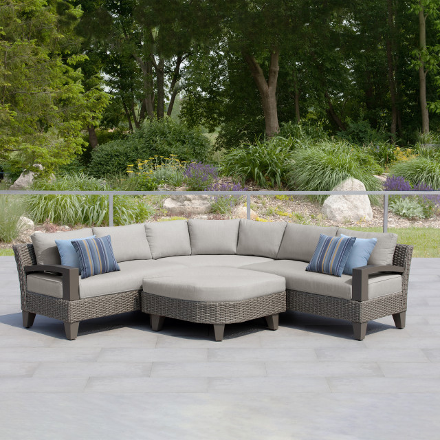 Martha Stewart Oakland 5Piece Grey Sectional Patio Set With Ottomans