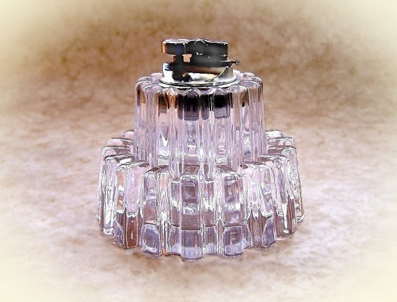 1960s Crystal Table Lighter and Ashtray Set