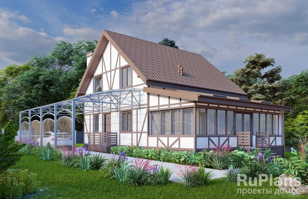 Rg5894 - Проект дома с мансардой и верандой.