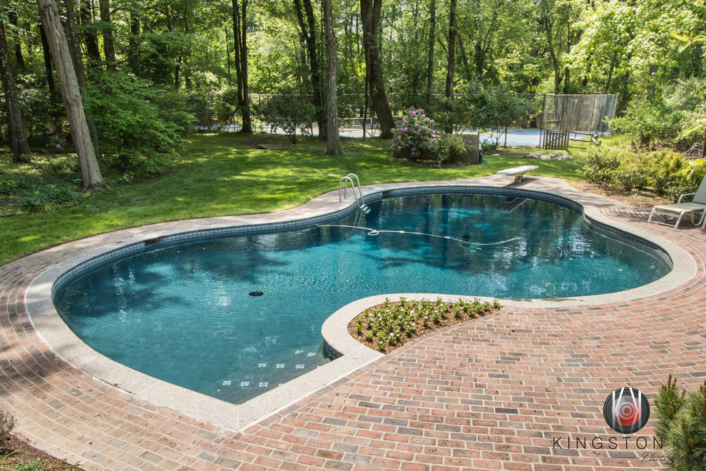 Example of a mid-sized transitional backyard kidney-shaped pool design in Philadelphia