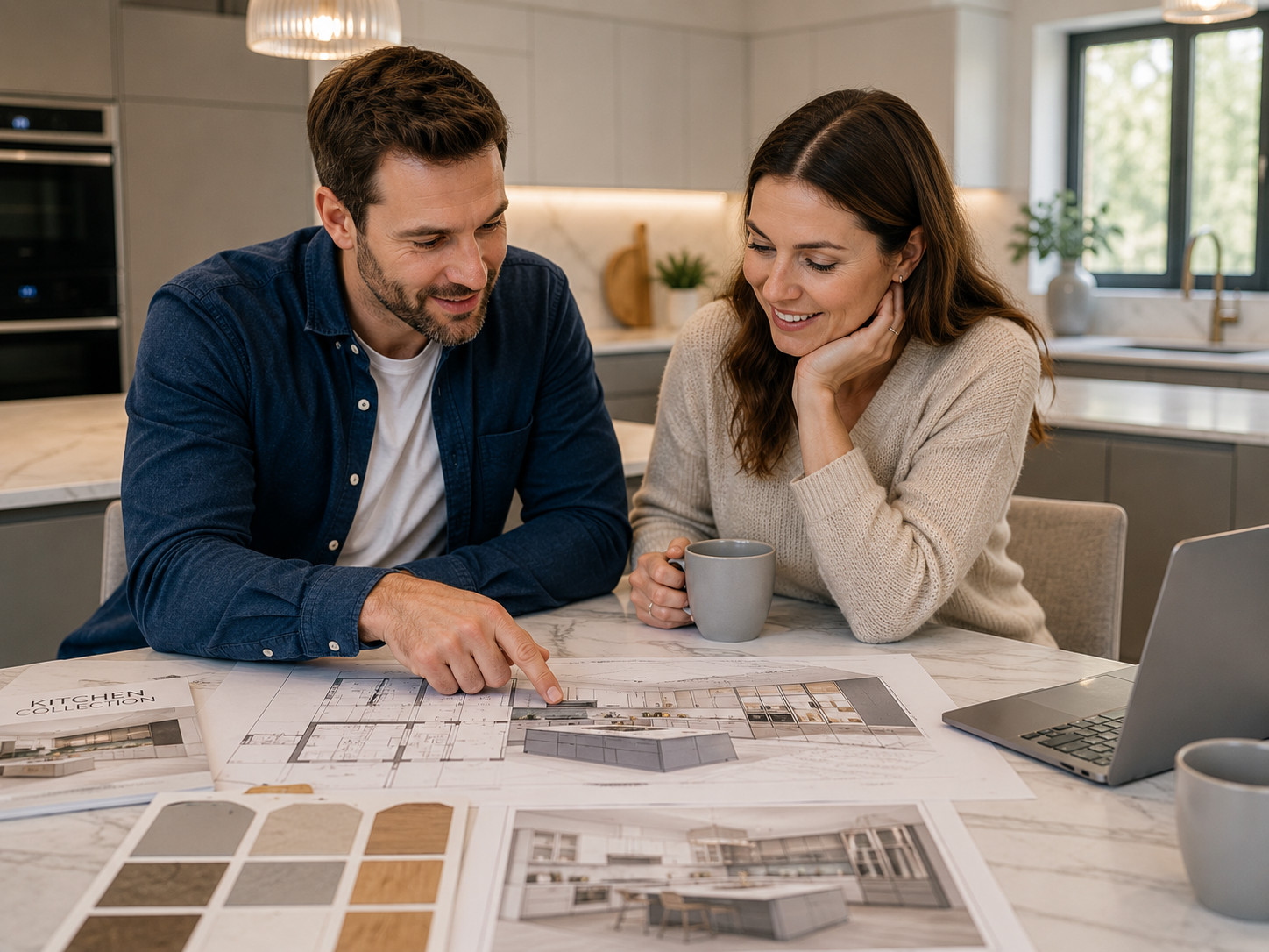 Couple discussing kitchen plans