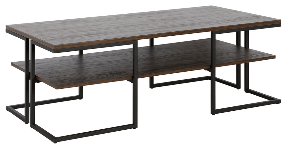 45" Black Steel Coffee Table With Shelf