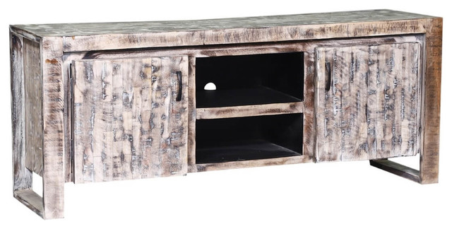 Wheaton White Wash Reclaimed Wood Media Console Cabinet Wheaton White Wash Reclaimed Wood Media