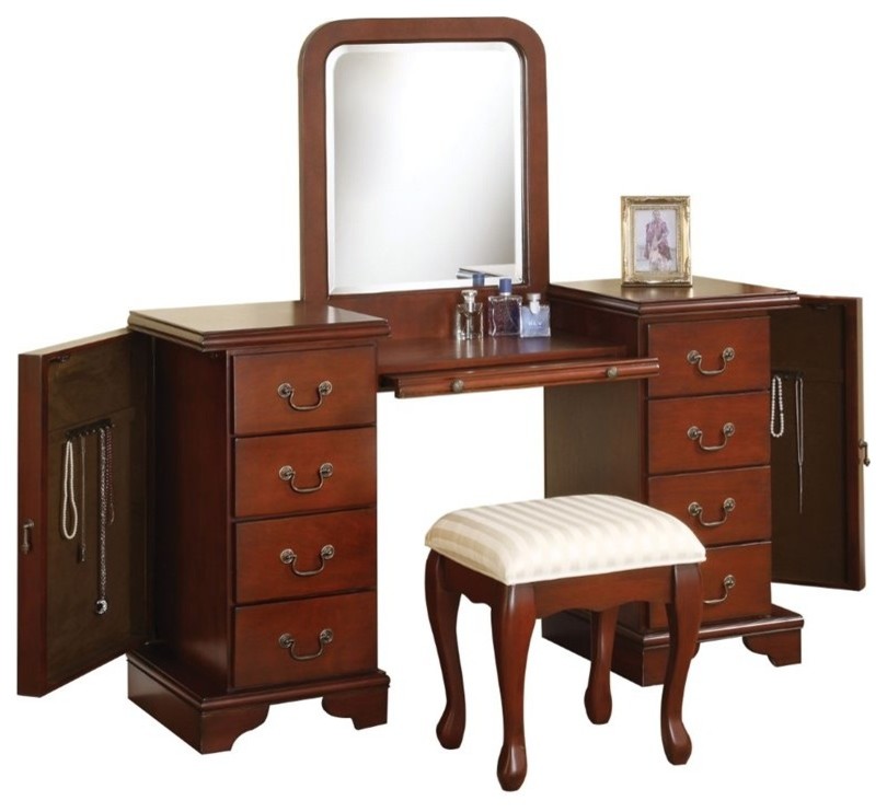 ACME Louis Philippe Vanity Desk and Stool, Brown ...