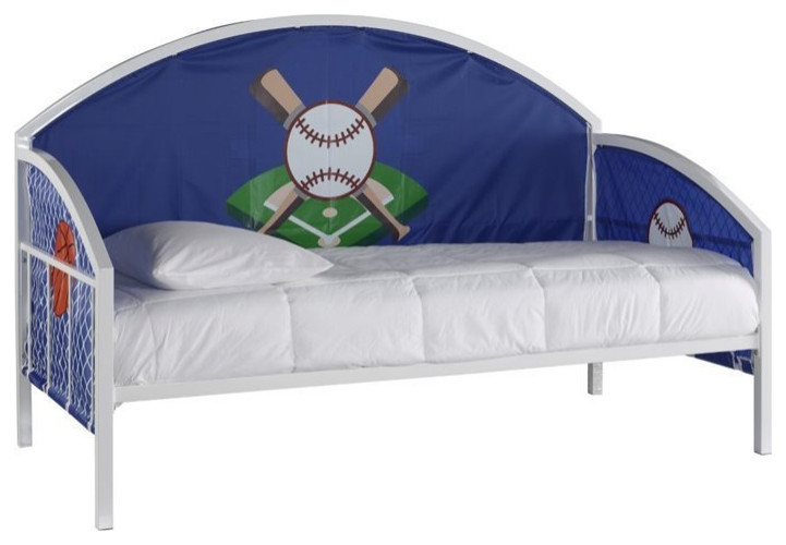 Linon Big Game Steel Youth Daybed with Baseball & Basketball Images in White
