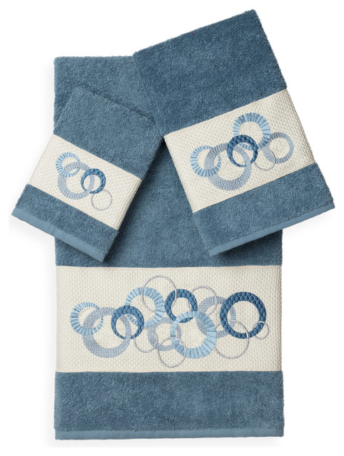 Linum Home Textiles Annabelle 3-Piece Embellished Towel Set, Teal