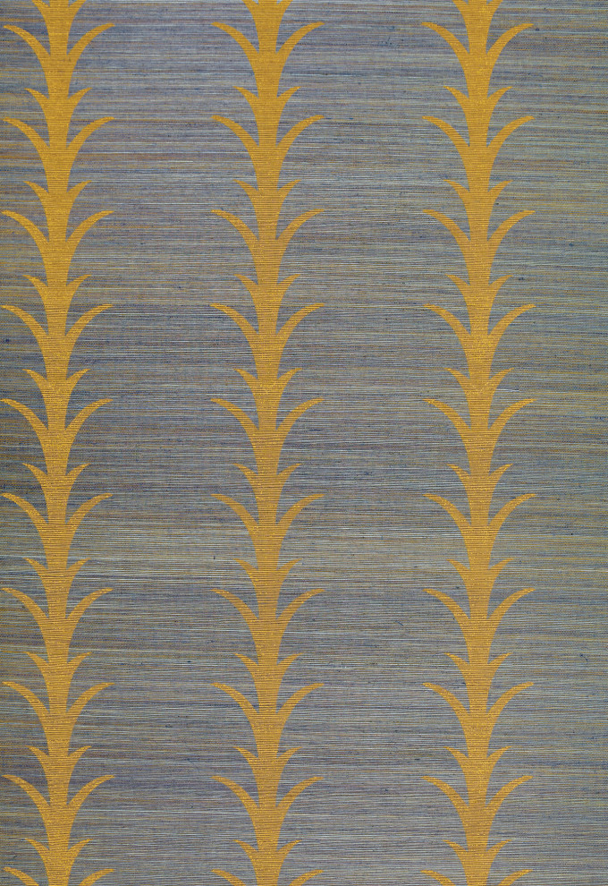 Schumacher Acanthus Stripe Textured Grasscloth Wallpaper in Tumeric